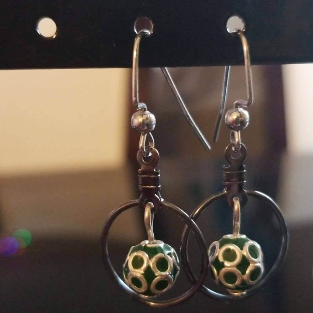 Unique emerald green and metal beads